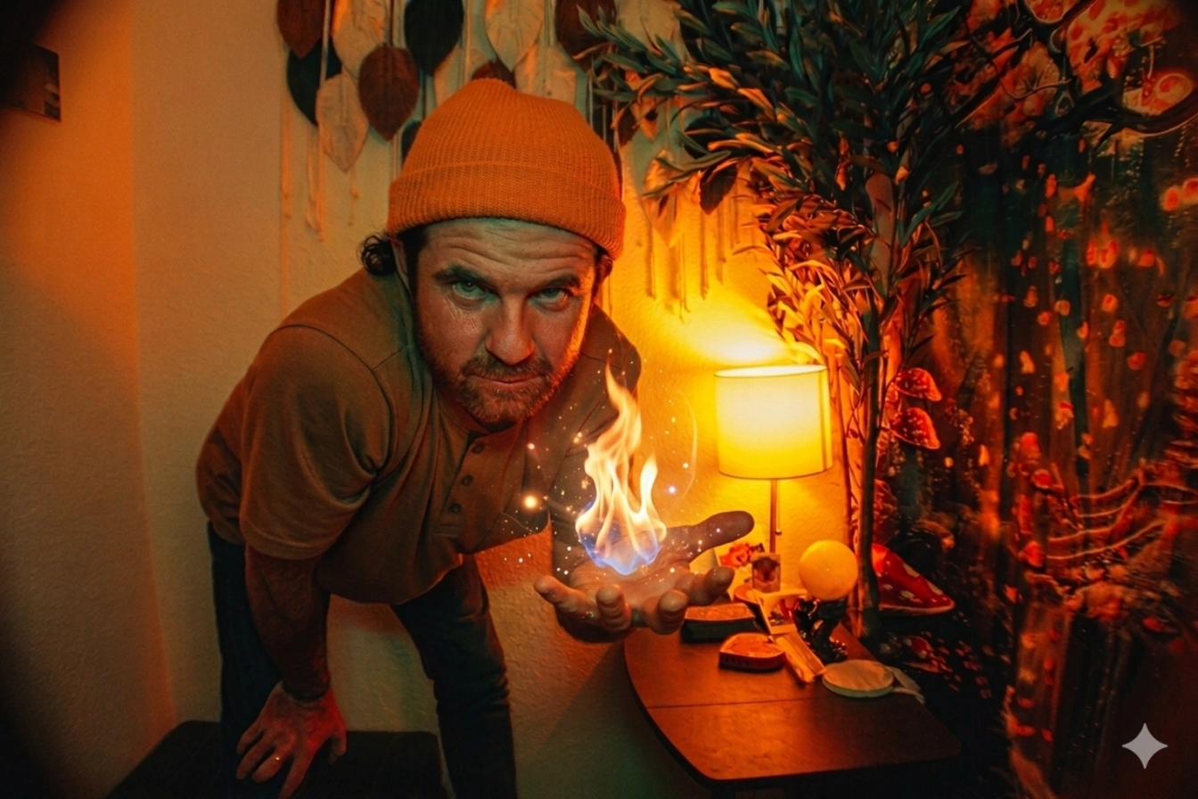 E11ΞVΔN — V Ruskin holding a flame